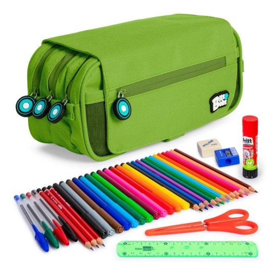 Estuche Escolar Triple Grafoplás BitsBobs con Material Incluido Verde