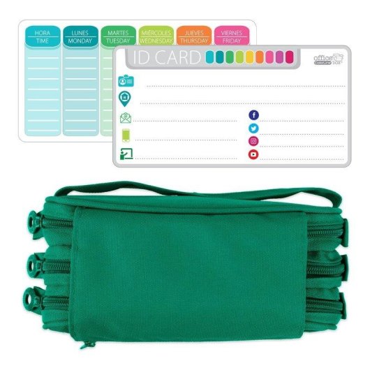 Astuccio Triplo Officebox Eco con Materiale Scolastico Incluso - Verde