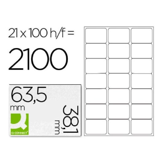Etiquetas Adhesivas Q-Connect KF01587 Caja 100 Hojas Din A4 21 Etiquetas 63.5x38.1 mm