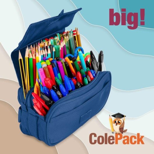 Estuche Escolar Triple ColePack Pro Officebox Azul Marino con 40 Utensilios