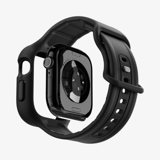 Cover Spigen Vault Pro + Cinturino per Apple Watch 10 42mm Nero Acciaio Inossidabile
