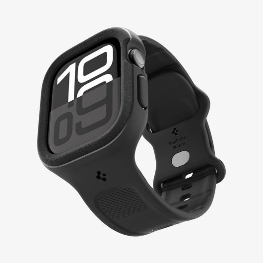 Cover Spigen Vault Pro + Cinturino per Apple Watch 10 42mm Nero Acciaio Inossidabile
