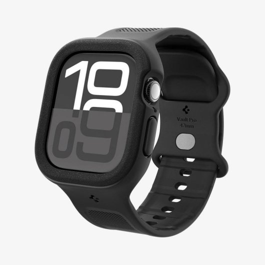 Cover Spigen Vault Pro + Cinturino per Apple Watch 10 42mm Nero Acciaio Inossidabile