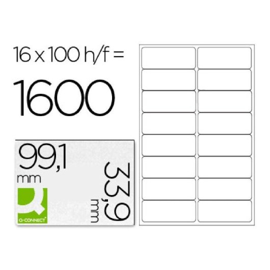 Caja 100 Hojas Etiquetas Adhesivas A4 16 Etiquetas 99.1x33.9mm Q-Connect