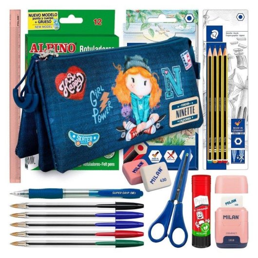 Estuche Escolar Triple Karactermania Forever Ninette Skater con 40 Utensilios