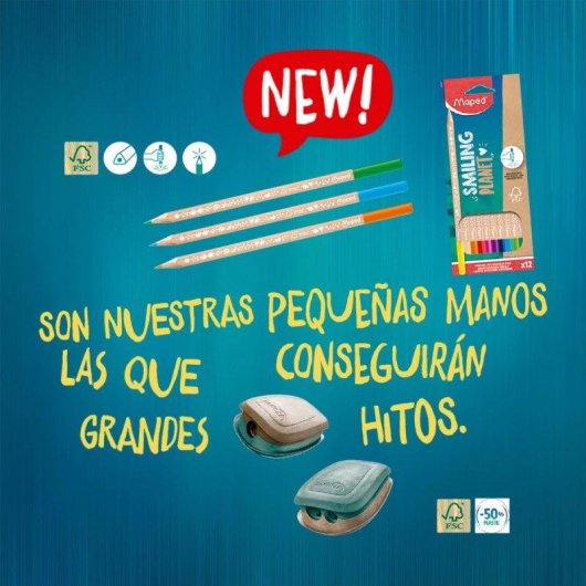 Sacapuntas Maped Smiling Planet Doble Depósito Fibra Madera FSC