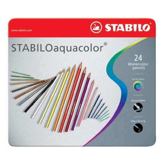 Estuche de Metal con 24 Lápices de Colores Brillantes Acuarelables STABILO