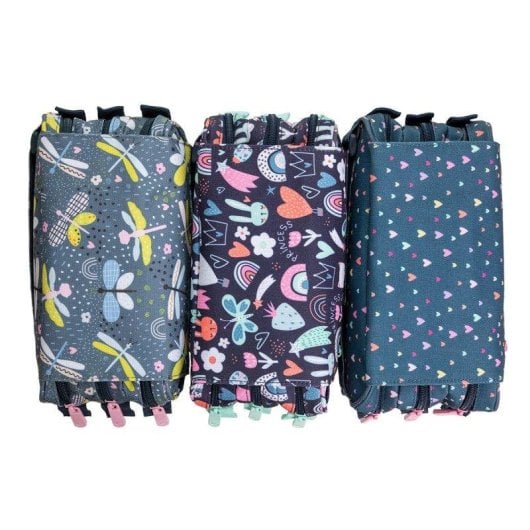 Estuche Portatodo Triple Escolar Grafoplás Bits and Bobs Diseño, Bolsillos extras