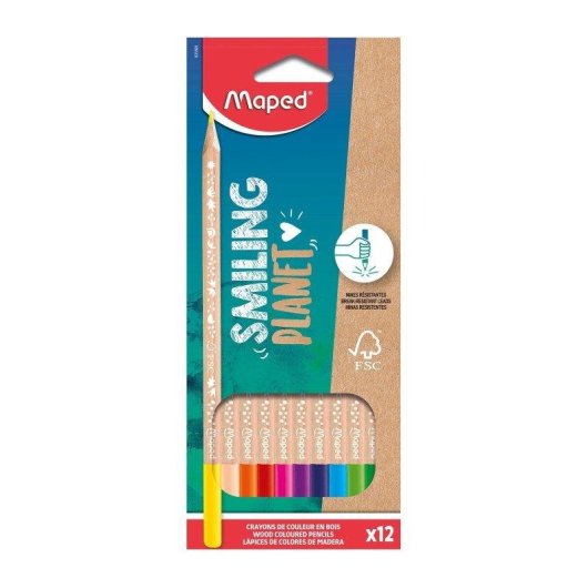 Lápices de Colores Maped Smiling Planet Estuche 12 Unidades Madera FSC