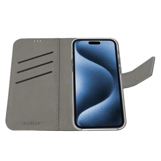 Funda para móvil Celly WALLY portefeuille cuir synthétique noir avec support pour iPhone 17 Pro