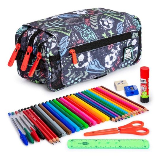Estuche Triple ColePack EcoDesign Grafoplás con Material Escolar Incluido, tres cremalleras