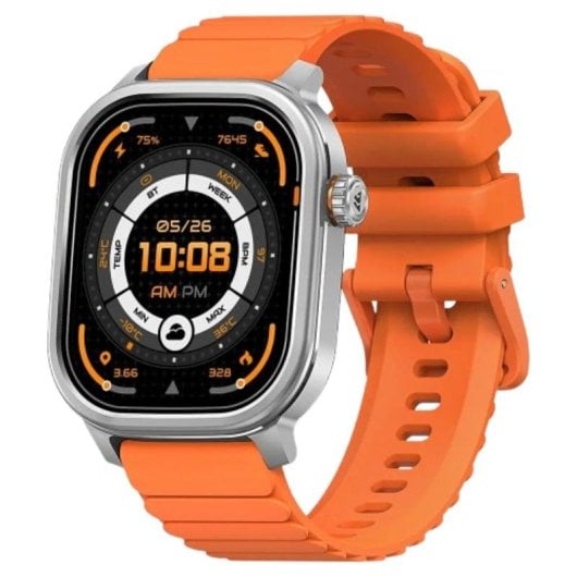 Kospet Pulse Bluetooth 45mm AMOLED Argent Bracelet Orange IP68 SpO2 Pulsomètre Alerte SOS