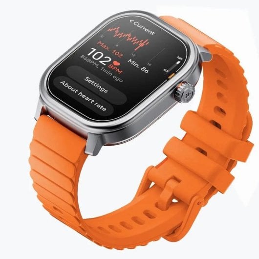 Kospet Pulse Bluetooth 45mm AMOLED Argent Bracelet Orange IP68 SpO2 Pulsomètre Alerte SOS