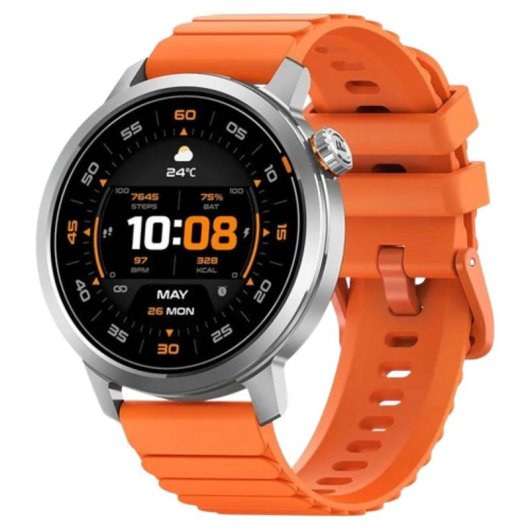 Kospet Orb Bluetooth 44mm AMOLED Argento Cinturino Arancione IP68 SpO2 Pulsometro Sonno SOS