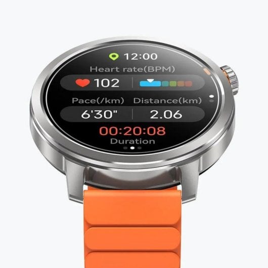 Kospet Orb Bluetooth 44mm AMOLED Argento Cinturino Arancione IP68 SpO2 Pulsometro Sonno SOS