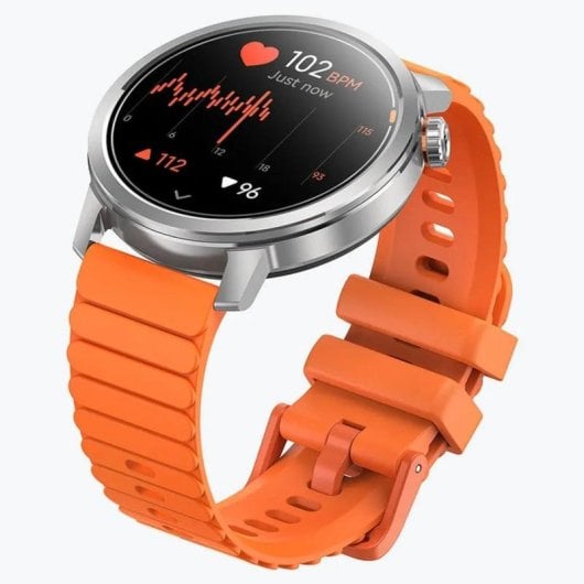 Kospet Orb Bluetooth 44mm AMOLED Argento Cinturino Arancione IP68 SpO2 Pulsometro Sonno SOS