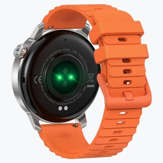 Kospet Orb Bluetooth 44mm AMOLED Argento Cinturino Arancione IP68 SpO2 Pulsometro Sonno SOS