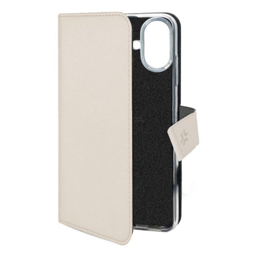 Funda para móvil Celly WALLY cartera en piel sintética arena con soporte para iPhone 17