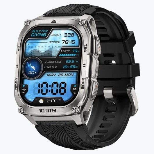 Kospet Tank M4 Bluetooth GPS 50mm AMOLED Plata Correa Negra One size Resistencia Agua IP69K SpO2 Pulsómetro