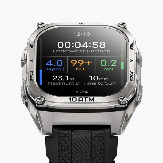 Kospet Tank M4 Bluetooth GPS 50mm AMOLED Plata Correa Negra One size Resistencia Agua IP69K SpO2 Pulsómetro