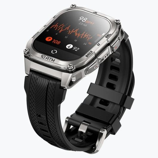 Kospet Tank M4 Bluetooth GPS 50mm AMOLED Plata Correa Negra One size Resistencia Agua IP69K SpO2 Pulsómetro