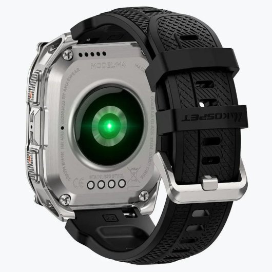 Kospet Tank M4 Bluetooth GPS 50mm AMOLED Plata Correa Negra One size Resistencia Agua IP69K SpO2 Pulsómetro