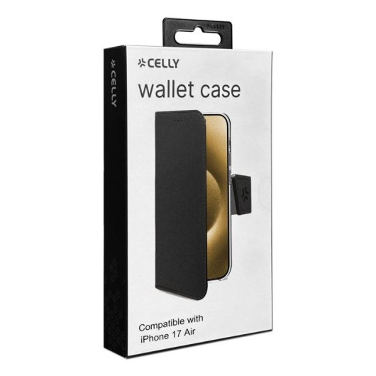 Funda para móvil Celly WALLY portefeuille cuir synthétique noir avec support pour iPhone 17 Air