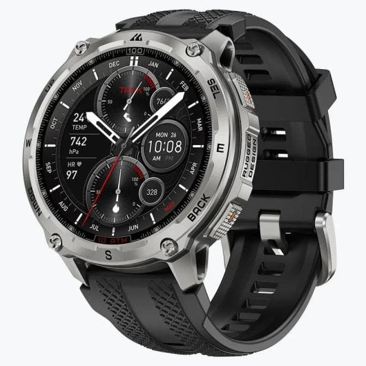 Kospet Tank T4 Bluetooth GPS 48mm AMOLED Plata Correa Negra One size Resistencia Agua IP69K SpO2 Pulsómetro