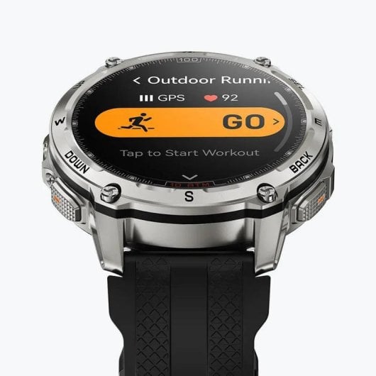 Kospet Tank T4 Bluetooth GPS 48mm AMOLED Plata Correa Negra One size Resistencia Agua IP69K SpO2 Pulsómetro