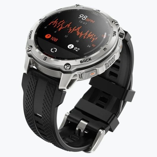 Kospet Tank T4 Bluetooth GPS 48mm AMOLED Plata Correa Negra One size Resistencia Agua IP69K SpO2 Pulsómetro