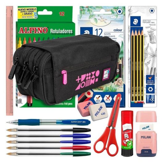 Estuche Escolar Triple Grafoplás Fluor con 40 Utensilios Incluidos