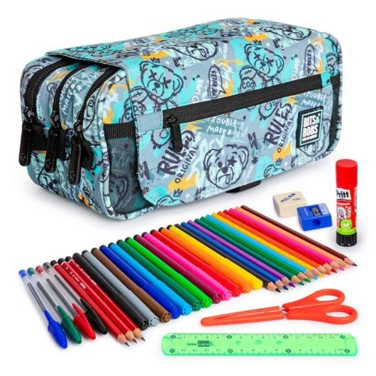 Estuche Escolar Triple Grafoplás ColePack EcoDesign con Material Incluido y 3 cremalleras