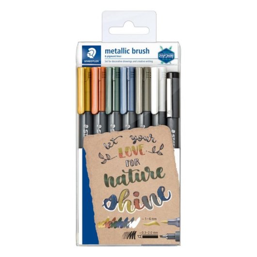 Estuche Staedtler Design Journey com 6 marcadores metálicos de ponta pincel
