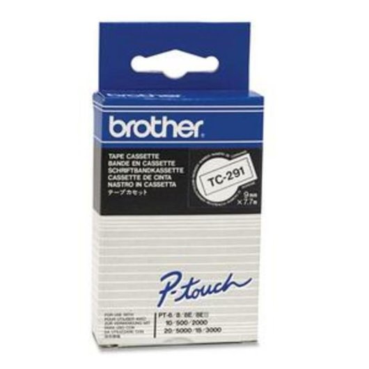 Cinta para impresora de etiquetas Brother TC-291 9 mm Negro sobre blanco