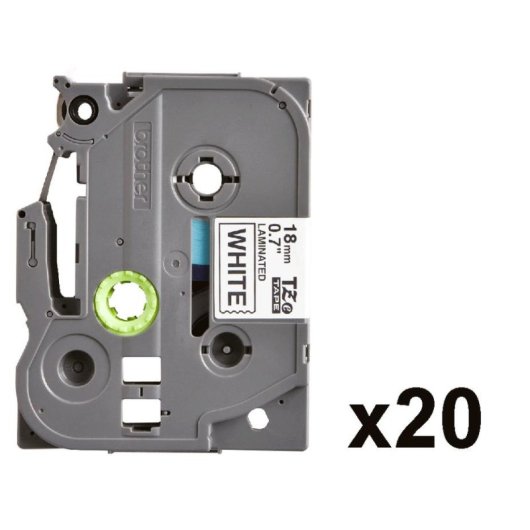 Fita Laminada Brother 18 mm 8 m Preto sobre Branco para Etiquetas