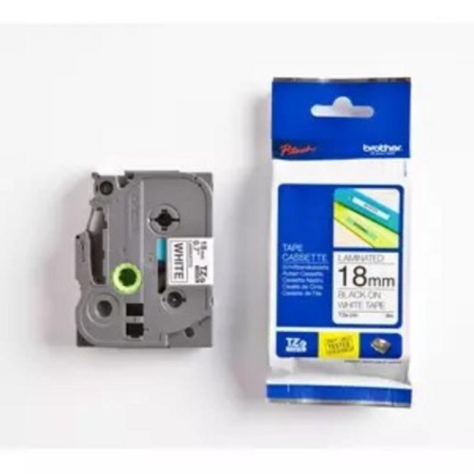Fita Laminada Brother 18 mm 8 m Preto sobre Branco para Etiquetas