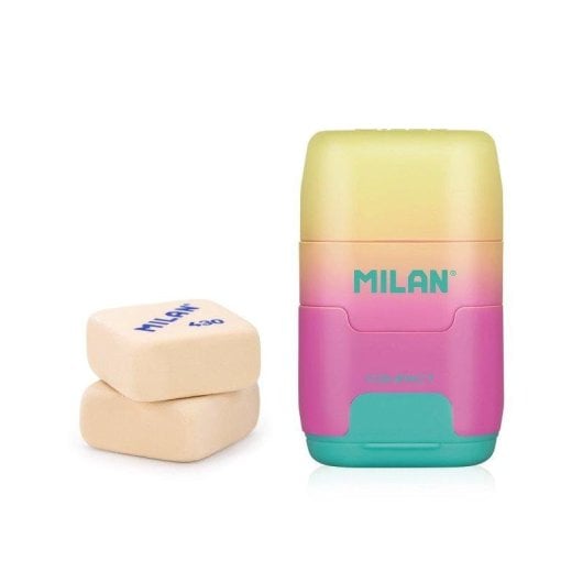 Gomma e Temperino Milan Sunset Pack Compact con 2 Gomme di Ricambio Rosa
