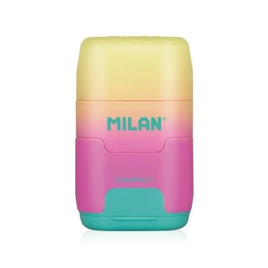 Gomma e Temperino Milan Sunset Pack Compact con 2 Gomme di Ricambio Rosa