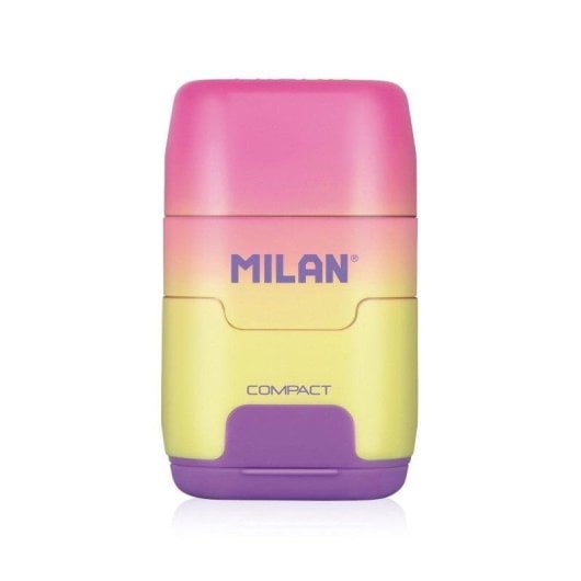 Gomma e Temperino Milan Sunset Pack Compact con 2 Gomme di Ricambio Rosa