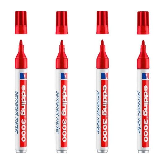 Marcatore Permanente Edding 3000 Set di 4 Punta Tonda 1.5-3 mm Rosso