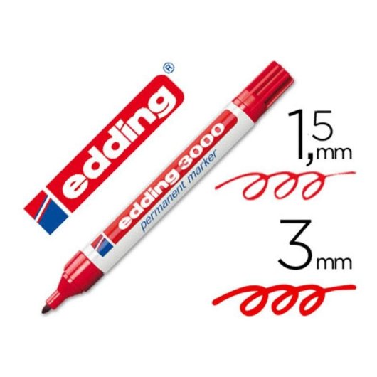 Marcatore Permanente Edding 3000 Set di 4 Punta Tonda 1.5-3 mm Rosso