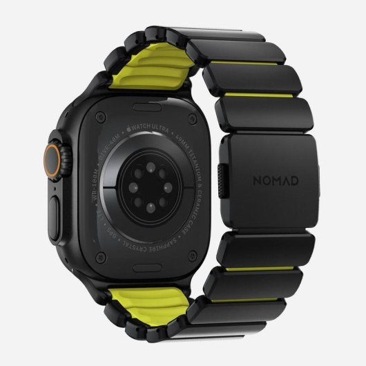 Pulsera Nomad Stratos Band para Apple Watch Ultra 1-11 y SE, Negro Titanio, hebilla Volt