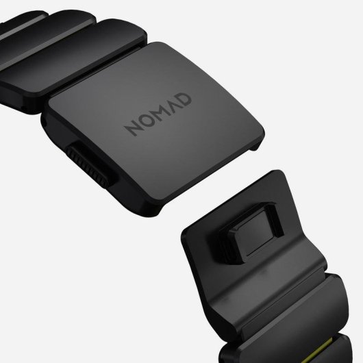 Pulsera Nomad Stratos Band para Apple Watch Ultra 1-11 y SE, Negro Titanio, hebilla Volt