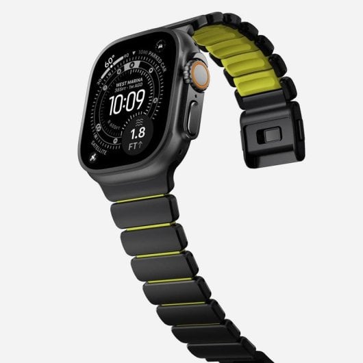 Pulsera Nomad Stratos Band para Apple Watch Ultra 1-11 y SE, Negro Titanio, hebilla Volt