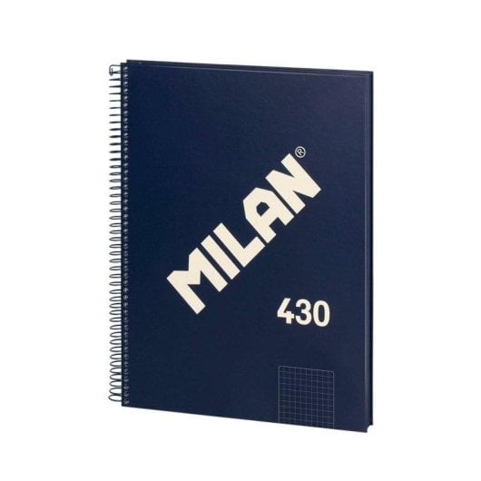 Cuaderno A4 Milan 430 Espiral Tapa Dura Cuadriculado 80 Hojas Azul