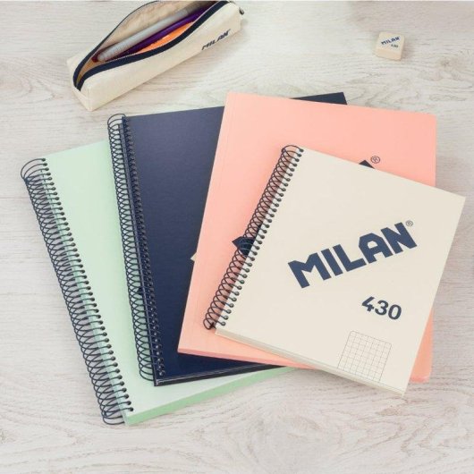 Cuaderno A4 Milan 430 Espiral Tapa Dura Cuadriculado 80 Hojas Azul