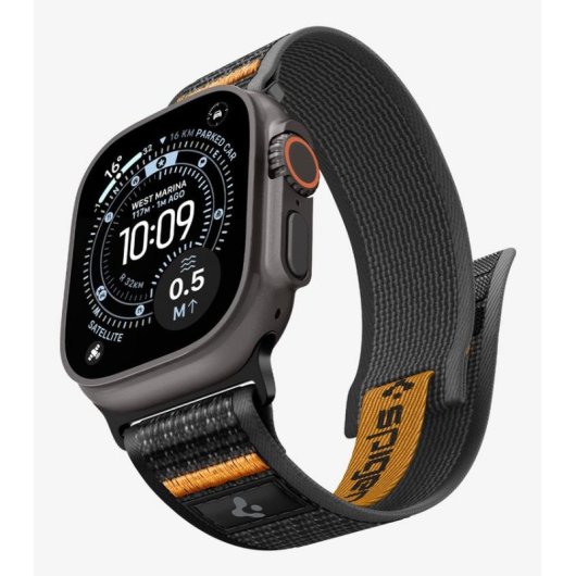 Cinturino Spigen Athlex Air 2 per Apple Watch Ultra 49mm Nero/Arancione Tessuto