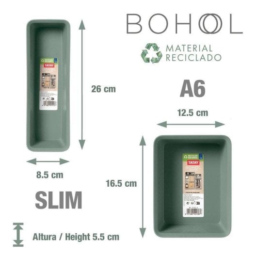 Organizador de Cajones Slim Tatay Bohol Plástico Reciclado Verde Sage