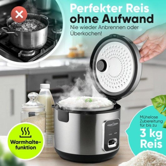 Olla Arrocera ProfiCook RK 1285 2 en 1 Negro/Plata 0,16 L