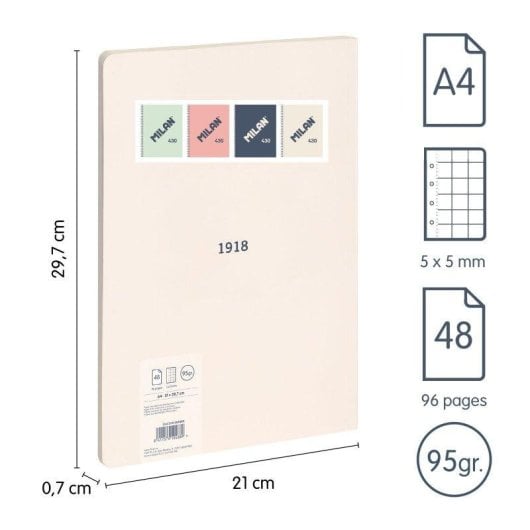 Libreta A4 Milan 430 Cuadriculada 48 Hojas 95gr Azul